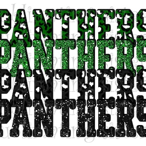 Panthers, High School Mascot, Forest Green and Black Leopard, Custom Stacked Design, Instant Download, PNG, for Sublimation, DTG or DTF
