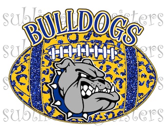 Bulldogs Football, Royal Blue and Yellow Gold, Customized High School Mascot, Instant Download, PNG, for Sublimation, DTG or DTF