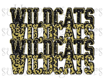 Wildcats, High School Mascot, Vegas Gold and Black, Custom Stacked Design, Instant Download, PNG, for Sublimation, DTG or DTF