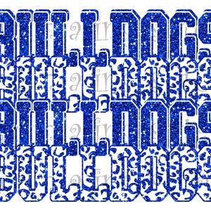 Bulldogs, middelbare school mascotte, koningsblauw en wit, aangepast gestapeld ontwerp, direct downloaden, voor sublimatie, DTG of DTF