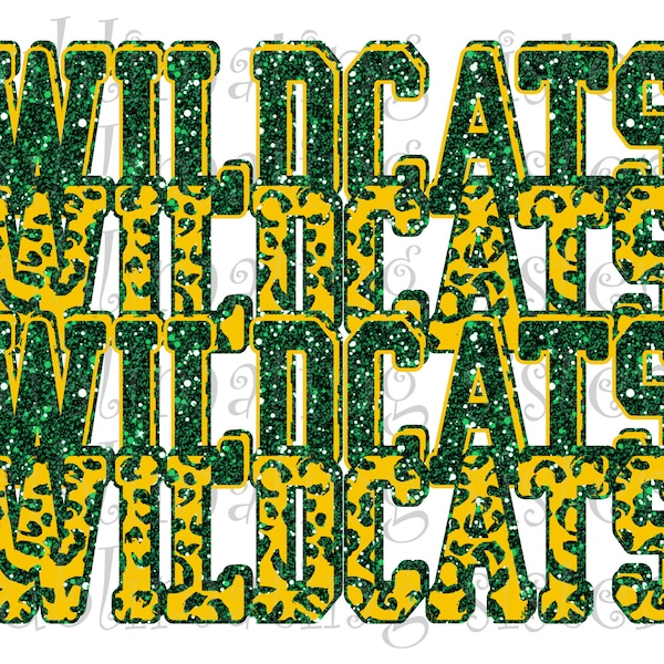 Wildcats, Stacked Design, Green and Gold, Texas High School, Sublimation, DTG, DTF, Instant Download, PNG