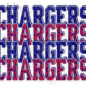 Chargers, mascotte della scuola superiore, rosso e blu, design impilato personalizzato, download immediato, PNG, per sublimazione, DTG o DTF