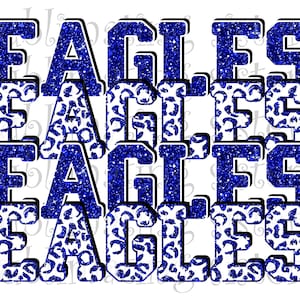 Eagles, mascotte della scuola superiore, blu e bianco, design impilato personalizzato, download immediato, PNG, per sublimazione, DTG o DTF