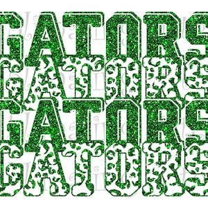 Gators, mascotte d'un lycée de l'Alabama, vert et blanc, motif empilé personnalisé, téléchargement immédiat, PNG, pour sublimation, DTG ou DTF