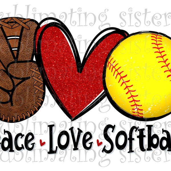 Peace Love Softball, Sublimation, Instant Download, PNG