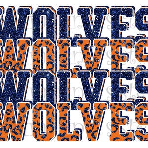Mascotte de loups, de lycée, orange et bleu marine, superposition personnalisée, téléchargement immédiat, PNG, pour sublimation, DTG ou DTF
