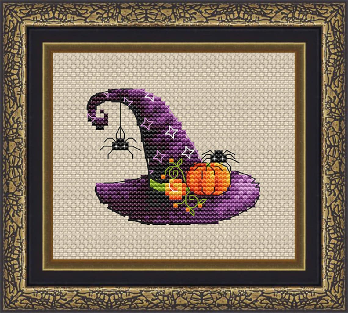 Cross Stitch Halloween Pattern witch hat with pumpkin candy Etsy