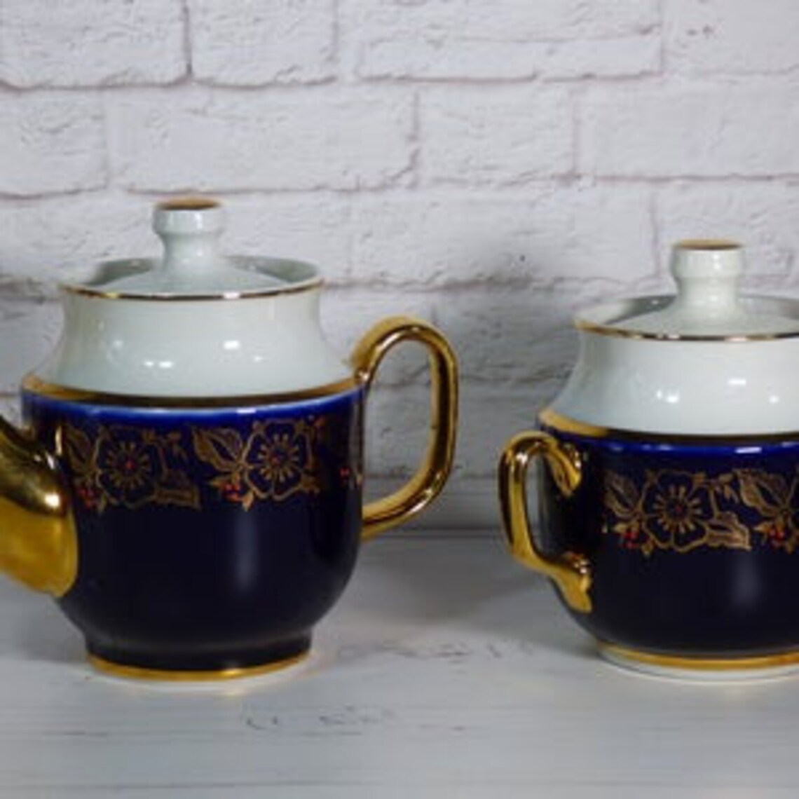 Cobalt and Enamel Soviet Russian Tea Set Etsy