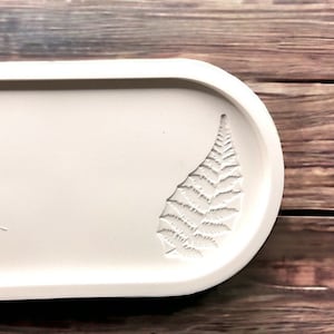 Oval silicone tray mold with embossed fern leaf casting mould, jewelry storage candle coaster, resin, jesmonite, clay, plant DIY craft idea