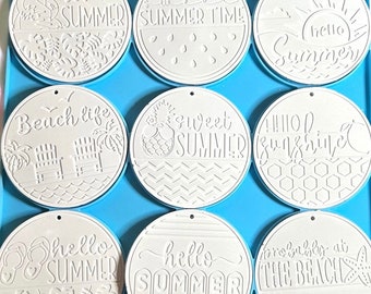 Summer theme, set of 9 different molds for keychains, gift tags, ornaments, coasters, silicone casting pour mold, beach life, sunshine vibe