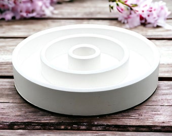 Large taper candle holder silicone mold with 3 rings, stick candle holder casting mold, candlestick with base, cement, concrete, clay mould.