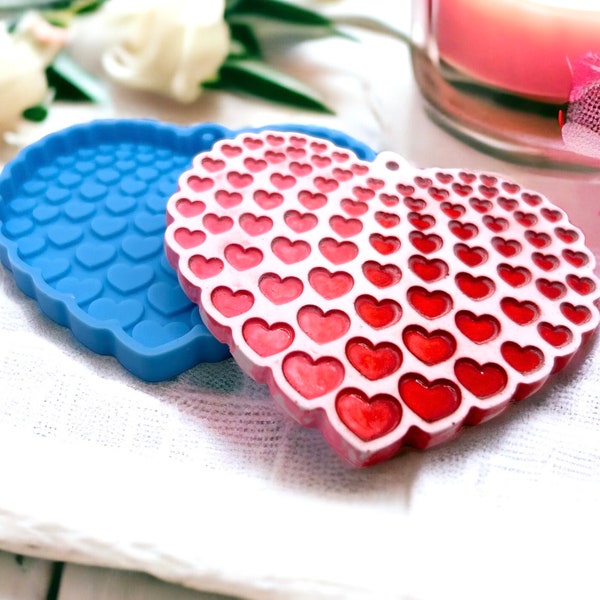 Heart charm silicone casting mold with many hearts inside for gift tags, ornaments, Valentine keychain mould, love craft idea, crafter gift