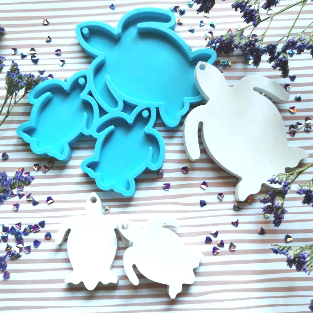 Plaster Keychains Turtle Set of 3 Charms Silicone Casting Mold, Gift Tag, Jesmonite ...