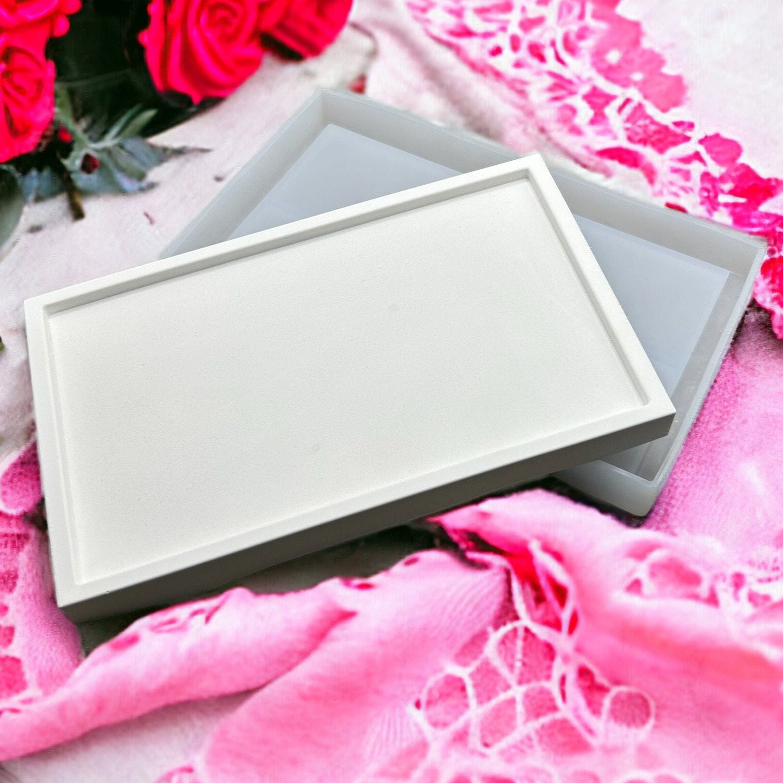Rectangular silicone tray mold for concrete, plaster, resin, jesmonite, cement, relief casting compound, coaster silicone mould, DIY craft