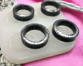 4er Set Ringe Silikon Gießform mit eckigen Kanten, Schmuck Silikonform für Resin, Epoxidharz, Beton, Form für Blüten und Blumenschmuck DIY