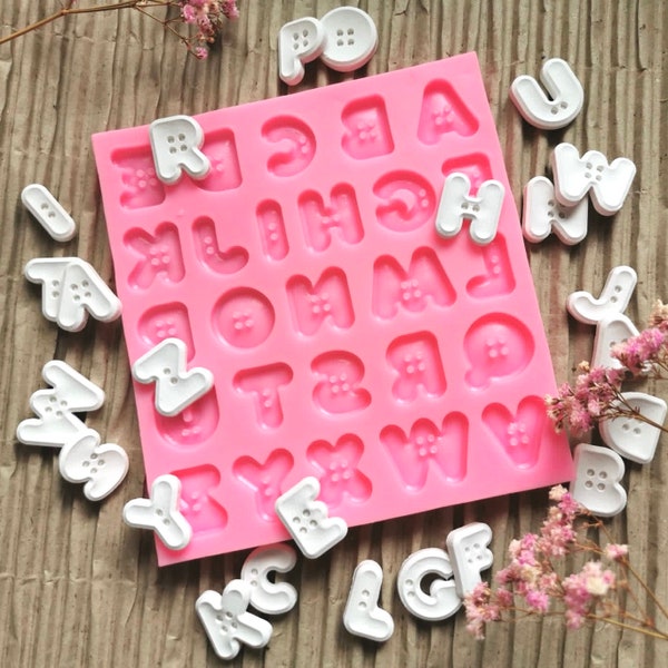 Moule en silicone boutons lettres, étiquette cadeau Raysin, plâtre, moule en silicone alphabet, porte-clés, pendentif décoratif.