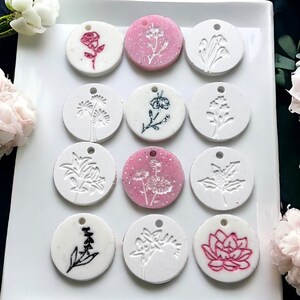 Set of 12 and 24 round flower casting molds for DIY charms, bracelets, earrings, necklaces, birth month flowers, rose, daisy, cherry blossom