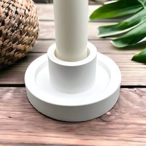 Taper candle holder silicone mold with ledge, stick candle holder casting mold, candlestick with base, cement, concrete, clay lantern mould.