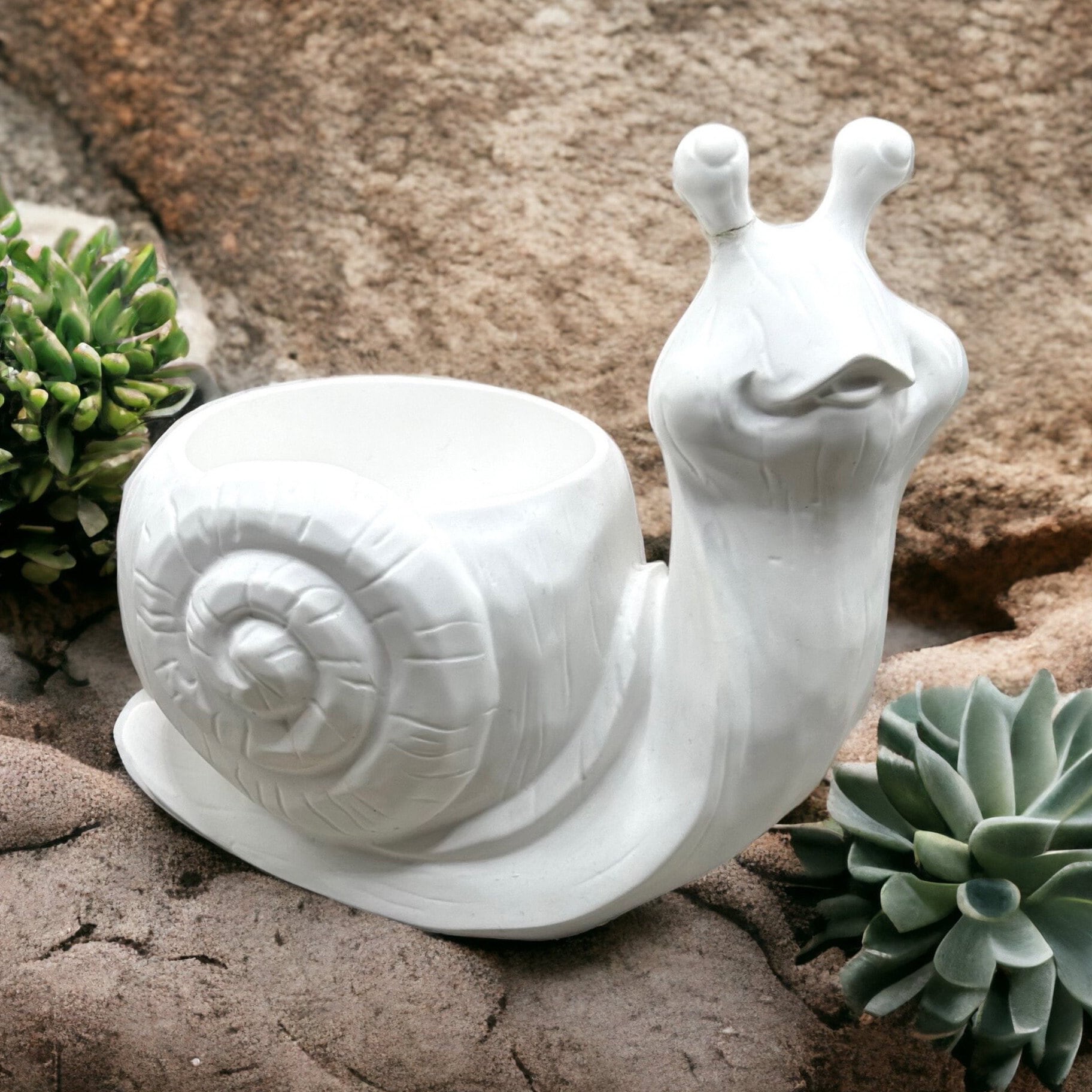 Snail with snail shell flower pot silicone mold, stone casting figure, resin jar candle holder mould, decorative succulents cactus vessel