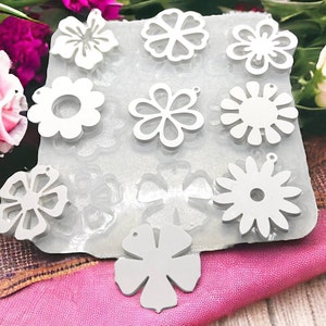 Set of 9 filigree flower and blossom charms silicone mold, gift tags and decorative pendants, jesmonite, resin mould, spring DIY craft idea