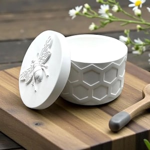 Bienen Gefäß Silikon Gießform mit Deckel, Wabenmuster & Biene – Kerzenhalter Schmuckdose für Beton, Raysin DIY