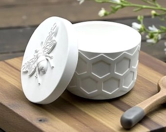 Bee Honeycomb Container Silicone Mold with Lid – Candle Holder Resin Concrete Jesmonite Mould DIY