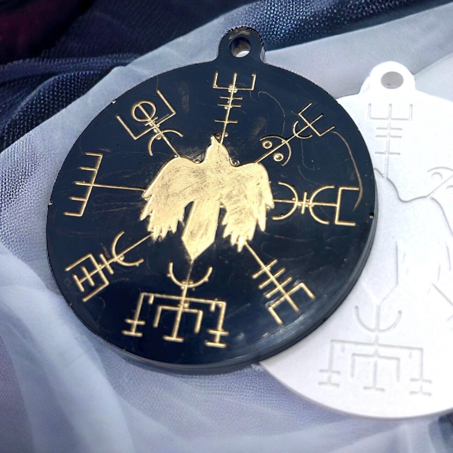Viking Compass Raven and Runes Silicone Casting Mold, Vegvisir Pendant ...