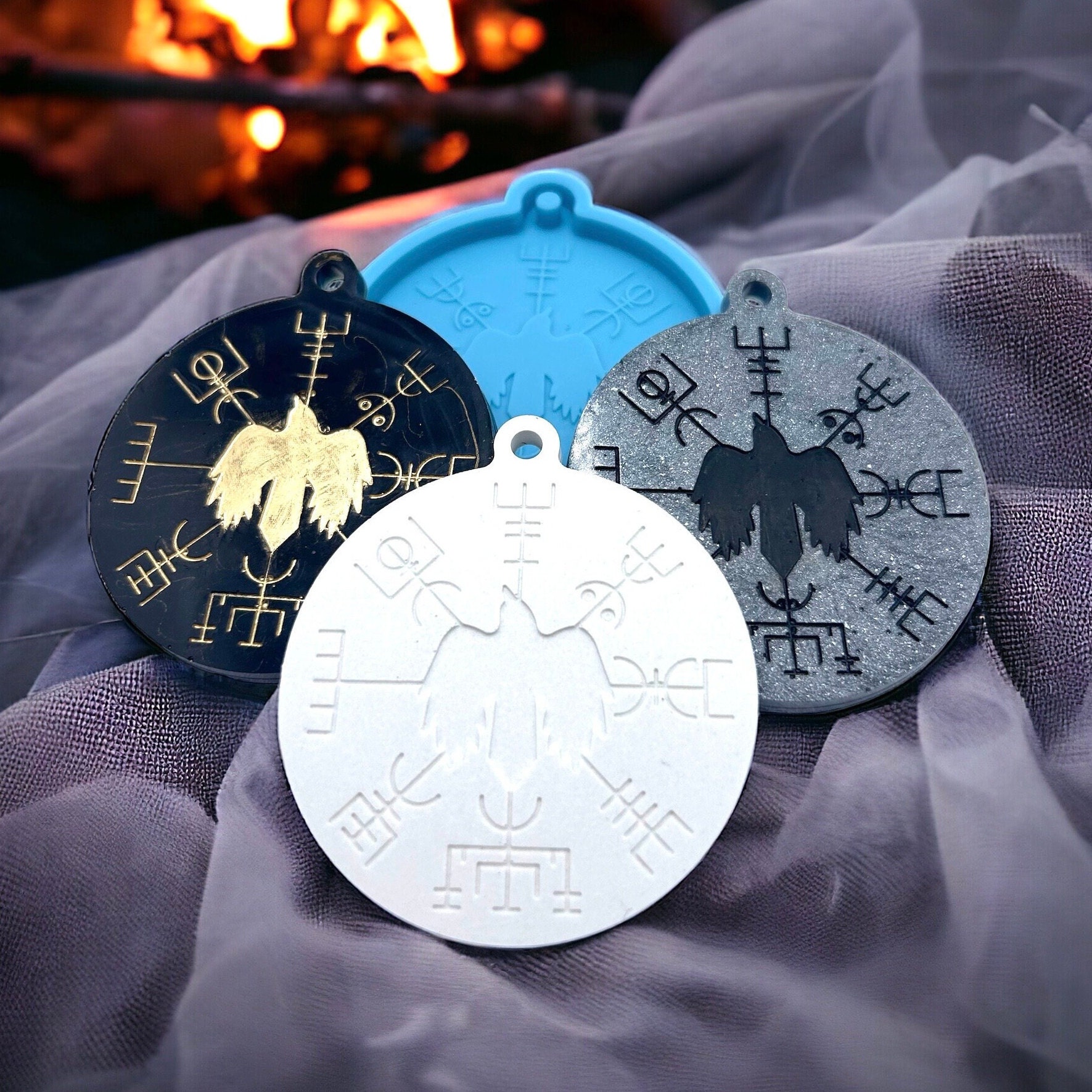 Viking Compass Raven and Runes Silicone Casting Mold, Vegvisir Pendant ...
