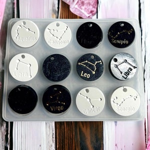 Constellation signs casting molds for making keychains, resin charms, necklaces, pendants, handmade present tags pour mould, zodiac signs.