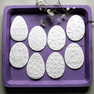 8er Set Osterei Anhänger Silikon Gießform - Eierdeko, Geschenkanhänger, Ostern Eier DIY - Raysin Beton Gips Resin