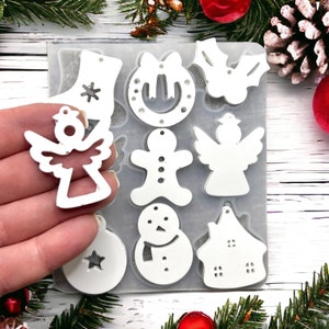 Christmas molds for keychains, gift tags, set of 9 casting pour molds, present decorations, Christmas tree Ornament and Advent craft idea,
