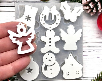 9er Set Weihnachtliche Anhänger Silikon Gießform, Geschenkanhänger, Dekoanhänger, Raysin, Gips, Epoxidharz Silikonform, Advent basteln DIY