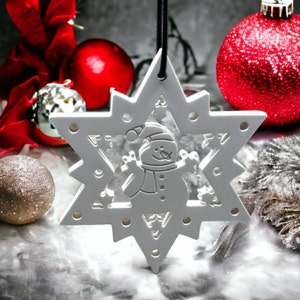 Star with snowman mold for keychains, gift tags, casting mould, present decorations, scrapbooking, card design.