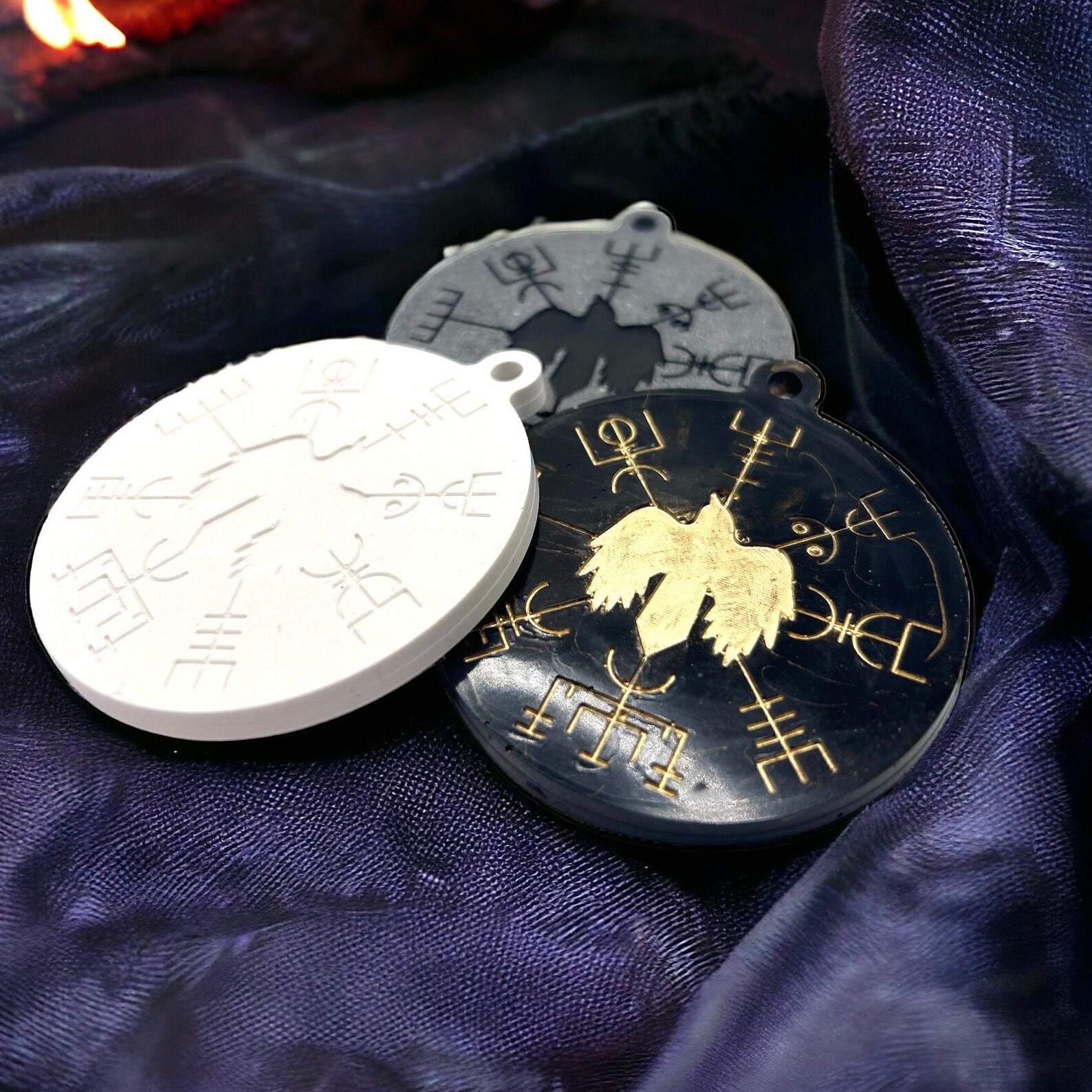 Viking Compass Raven and Runes Silicone Casting Mold, Vegvisir Pendant ...