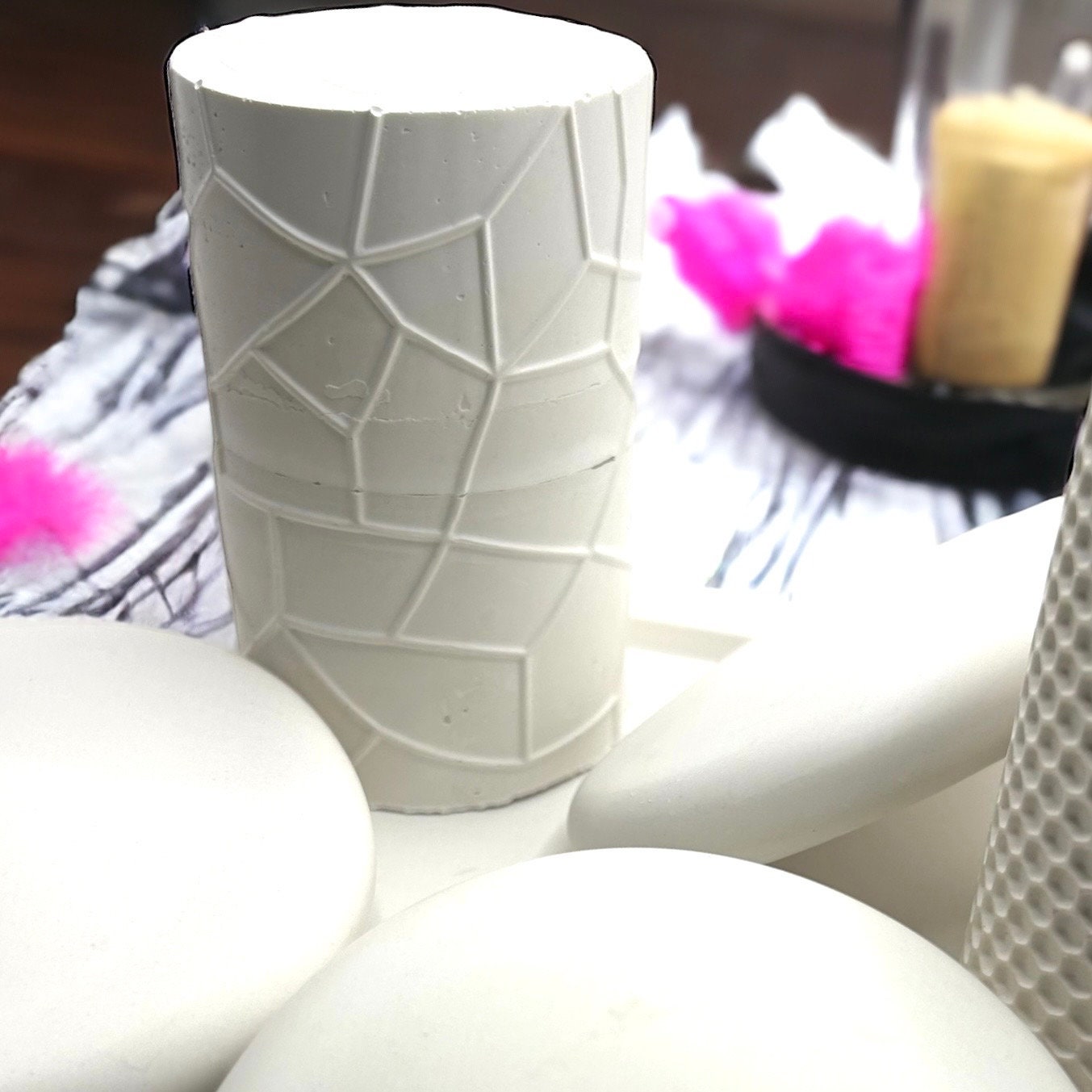 Candle Pillar With Pattern Silicone Casting Mold Concrete Plaster ...