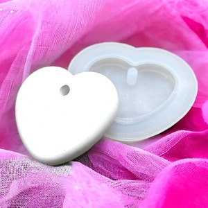 Herz Anhänger Silikon Gießform mit abgerundeten Kanten, Schlüsselanhänger Betonschmuck, Geschenkanhänger Ornamente DIY Bastel Idee Kinder