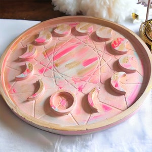 Moon phases tray silicone casting mold, tealight holder, candle coaster mould, jesmonite, resin, concrete, plaster, spiritual craft idea DIY