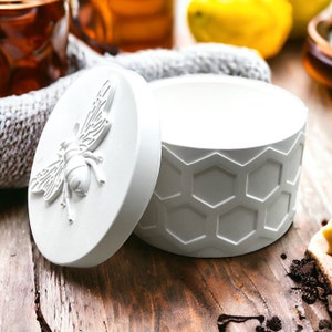 Bee and honeycomb pattern jar with lid casting mold, candle holder, jewelry box silicone mould, decoration tealight holder DIY craft idea