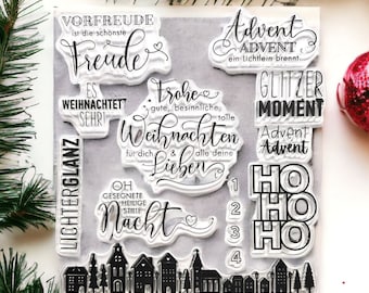 Weihnachtliches Stempelset, transparente Silikonstempel, Clear Stamps Deutsche Sprüche Motivstempel, Scrapbooking Fotobuch Geschenkanhänger.