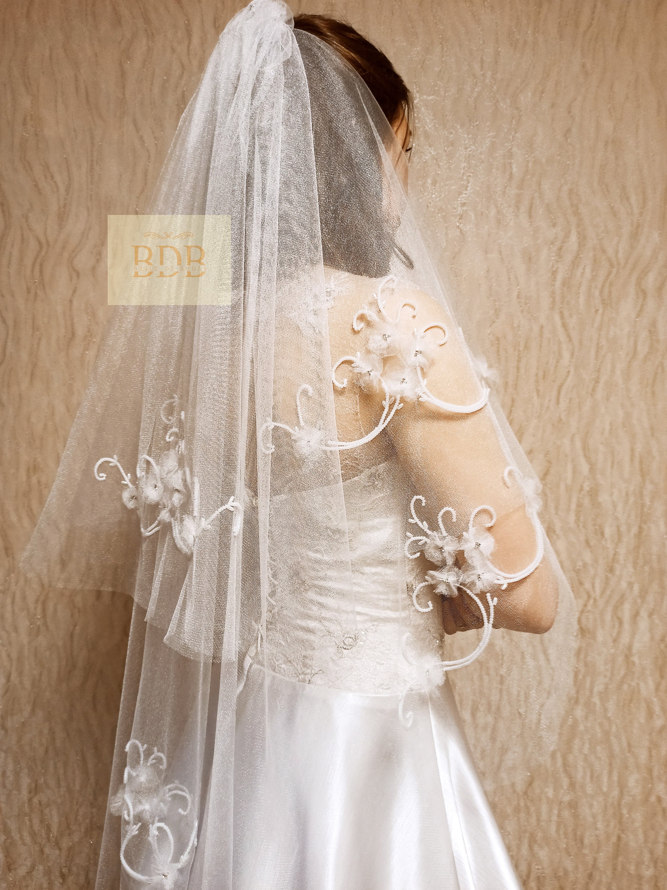 Yalice Brautschleier Mit Perlen - Kathedralenlänge 296cm