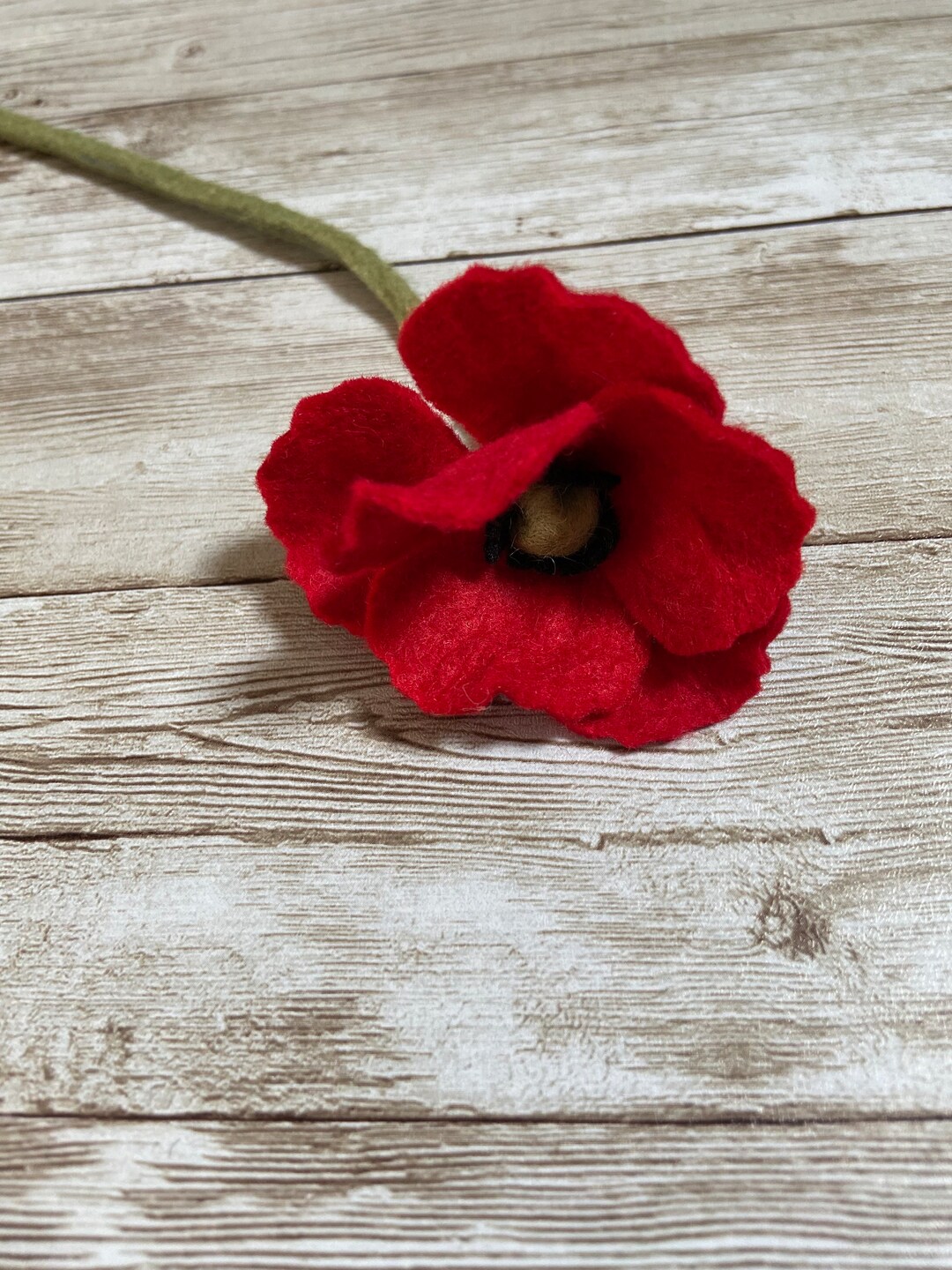 Red Poppy Faux Flower Single Stem Felt Handmade Remembrance Etsy