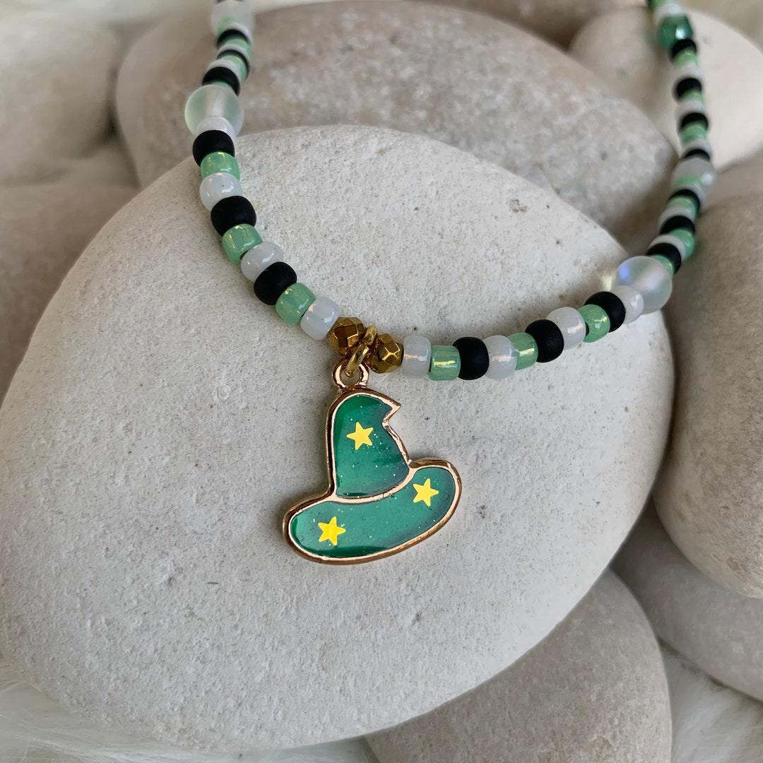Green Halloween Witch Hat Charm Necklace - Kids Necklace - Handmade ...