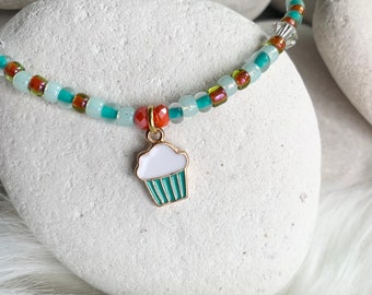 Itty Bitty Blue Cupcake Charm Necklace - Kids Necklace - Handmade Childrens Jewelry