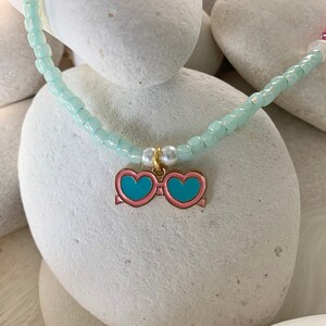 Pink Heart Sunglasses Charm Necklace - Kids Necklace - Handmade Childrens Jewelry
