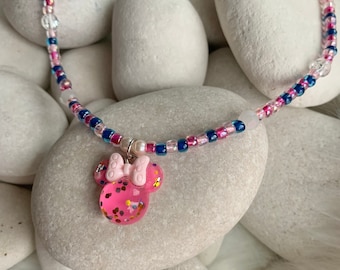 Minnie Mouse Confetti Charm Necklace - Kids Necklace - Handmade Childrens Jewelry