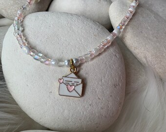 Love Letters Envelope Heart Charm Necklace - Kids Necklace - Handmade Childrens Jewelry
