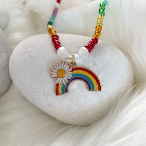 Grow Where You Are Planted Daisy Rainbow Charm Necklace - Kids Necklace - Handmade Childrens Jewelry