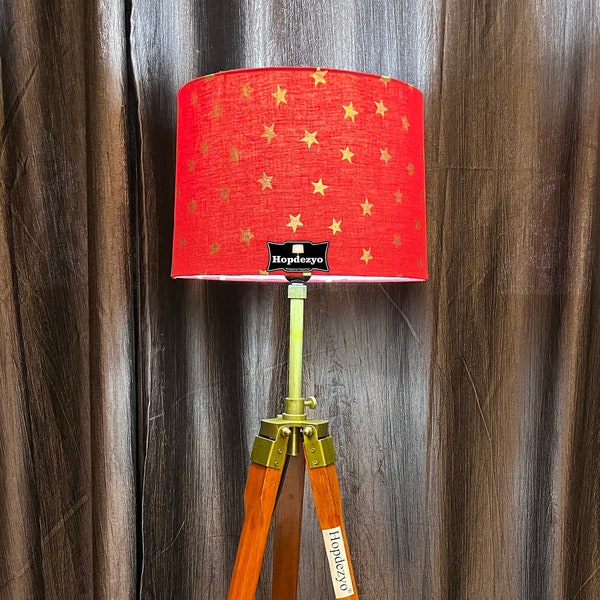 Hopdezyo Italian Design Handmade Floor Lamp with Red Star Drum Shade, Bulb, Wiring, E27 Holder Included, Pack of 1