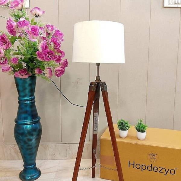 Hopdezyo Italian Design Handmade Floor Lamp with White Drum Shade, Bulb, Wiring, E27 Holder Included, Pack of 1