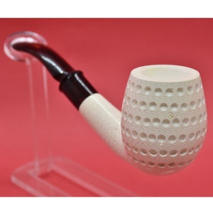 Lattice Meerschaum Pipe, Half Lattice Stem Pipe, Pipe with Leather Fitted Case, Meerschaum Pipe, Block Meerschaum, Turkish Meerschaum